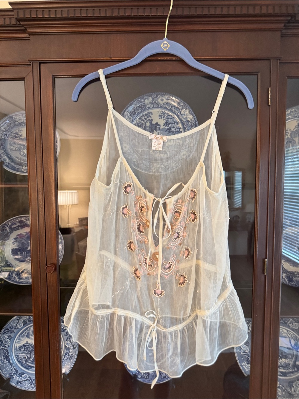 Delicate Cream Embroidered Sheer Camisole Top